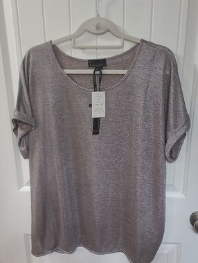 Democracy XL Metallic Heathered Scoop Neck Tee - Silver Gray